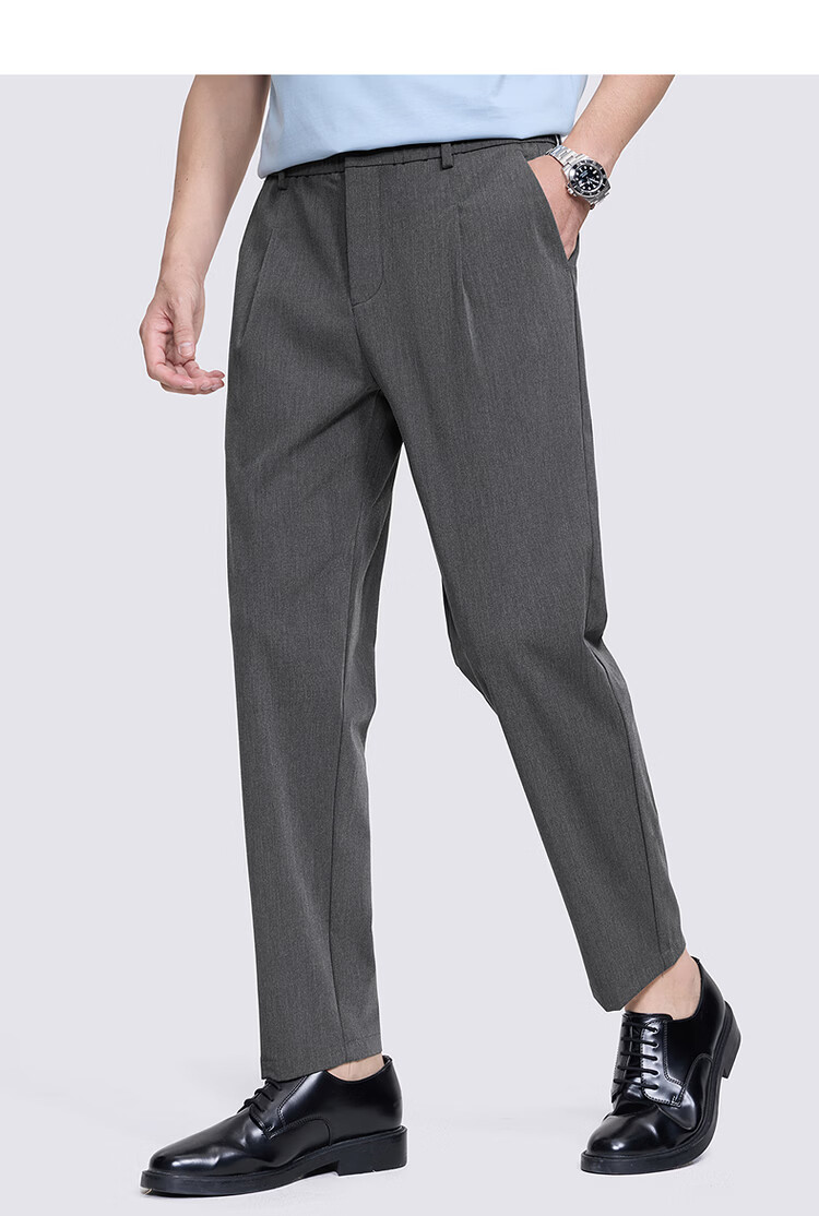 Dancing with Wolves [Drapey Breathable] Sweat-Absorbing Skin-Friendly Elastic Waist Nine-Point Pants Men's Commuter Versatile Slim Trousers 015 Dark Gray S 12
