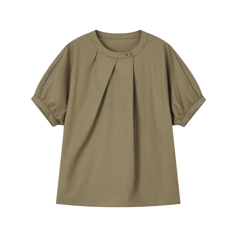 Demana [Cloud Share 100 Cotton] Summer Commuter Round Neck Waterdrop Asymmetric Button Loose Slimming Shirt for Women Premium Feel