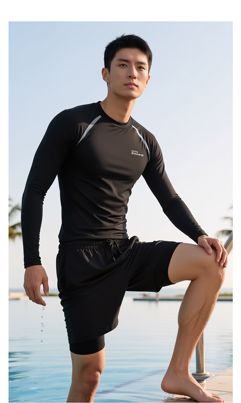 ANTA Men's Professional Sports Sun Protection Swimwear Breathable Long Sleeve Surfing Diving Hot Spring Swimming Gear 17