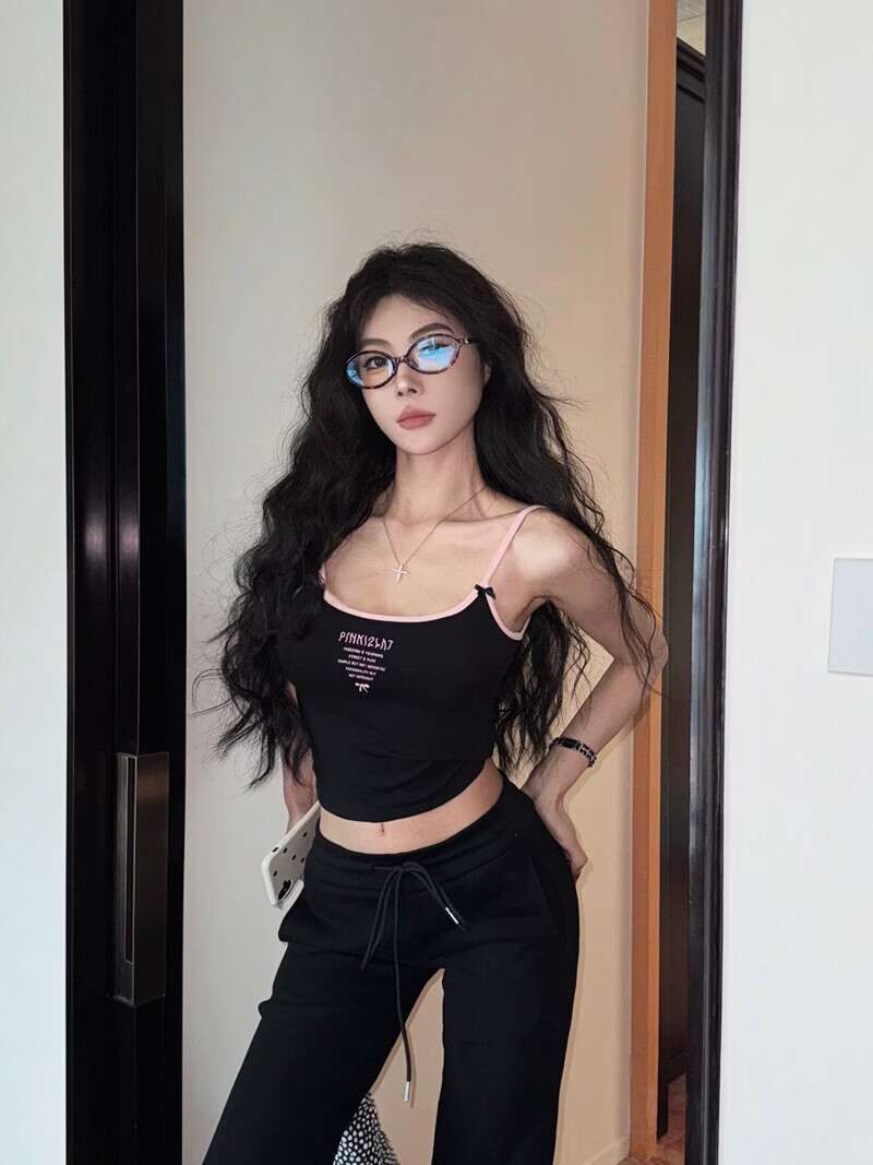 Modal Padded Bra Pure Sexy Girl Style Camisole Women Summer Sexy Letter Colorblock Print Slim Fit Outerwear Base Shirt 4