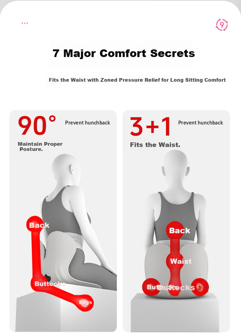 Beilizheng Lumbar Support Seat Cushion Ergonomic Office Chair Backrest Waist Support for Prolonged Sitting 4