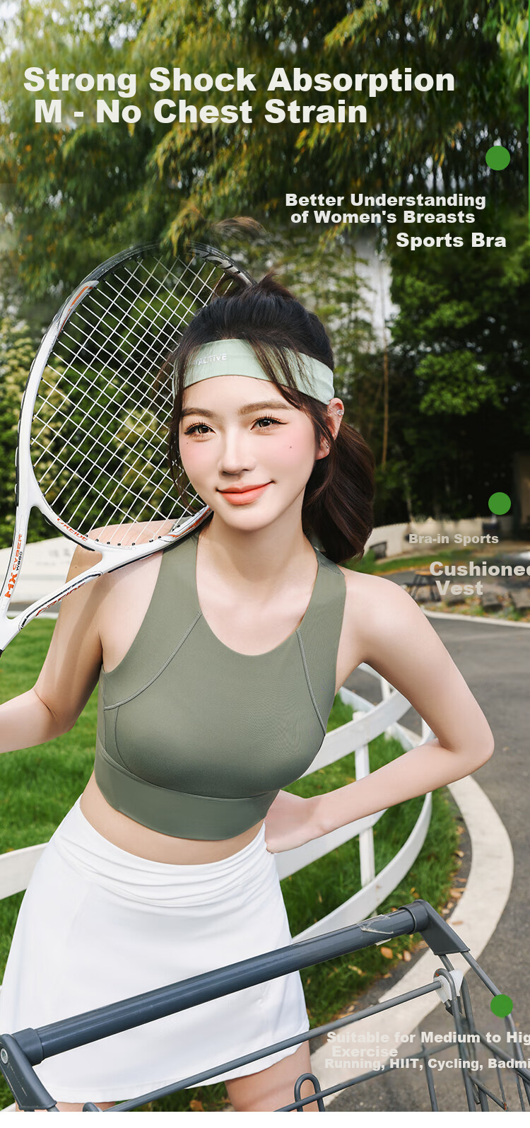 MiiOW Women's High-Impact Sports Bra Vest Anti-Shock Anti-Sagging Running Yoga Fitness Green XL 1