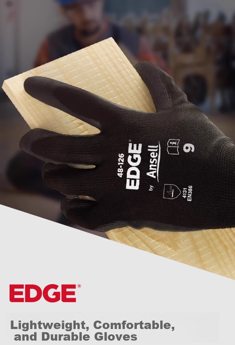 Ansell Protective Gloves, Non-Slip, Wear-Resistant, for Mechanical Processing And Handling, PU Coated, Tear-Resistant, Safety Work Gloves, 48-126 (5 Pairs), 9/L 1