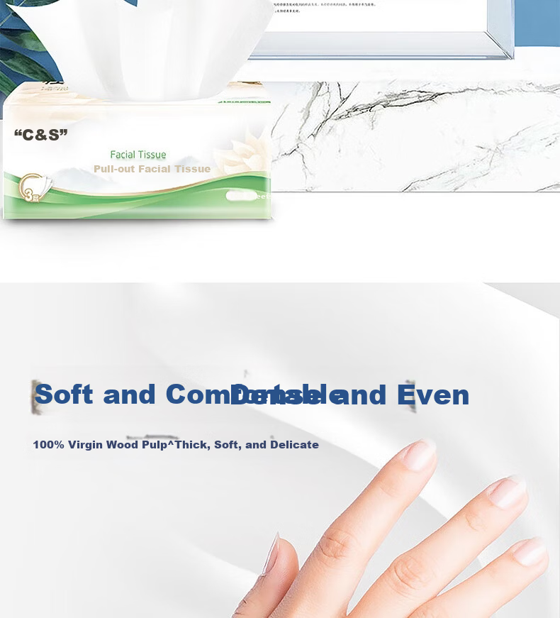 C&S 3-Ply Facial Tissues 100 Sheets x 6 Packs S Size Bulk Pack for Hotel Restaurant Commercial Home Use Napkins 5