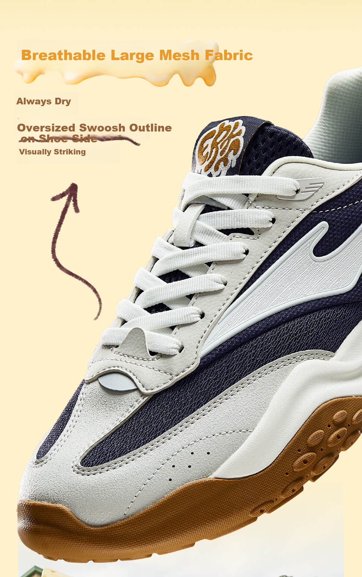 ERKE Casual Shoes 26 New A-Gan Style Versatile Sports Shoes Soft and Comfortable Men's Casual Shoes | Cheese 2.0 6