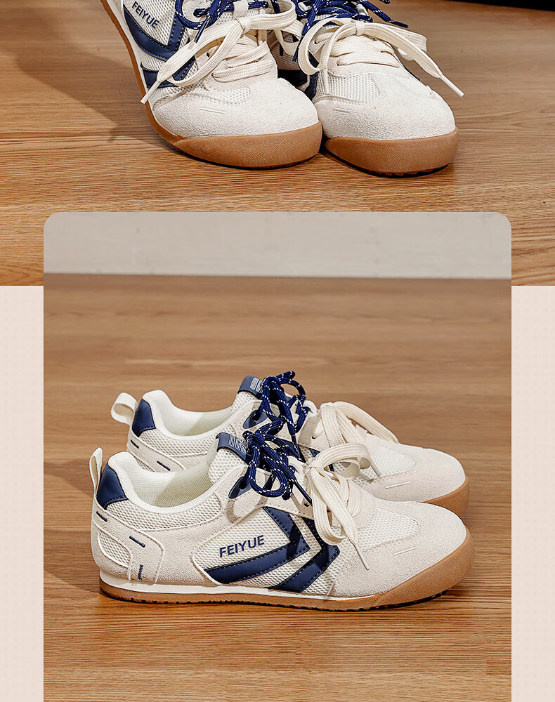Feiyue Official Women's Casual Shoes 2026 Summer New Versatile Soft Sole Sneakers Women Beige Deep Blue Size 38 12