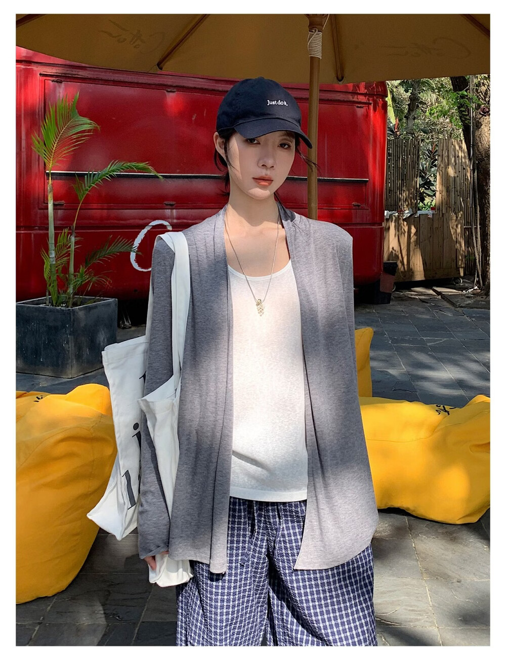 ICH MODE "Lazy Mode" Vest Set Summer Physical Sun Protection Long Sleeve T-Shirt Thin Jacket Air Conditioning Shirt White L 13