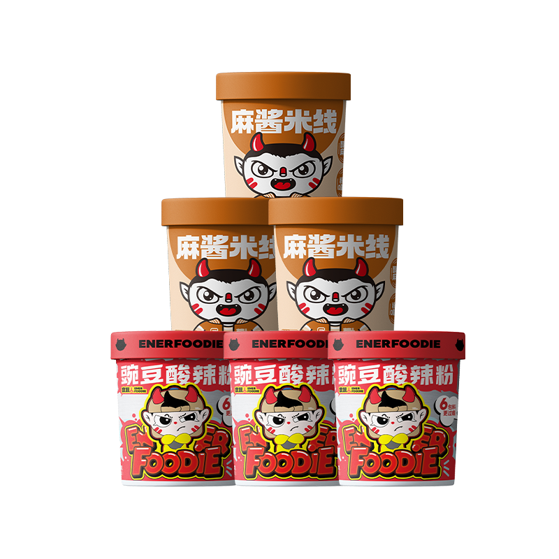食族人酸辣粉*3+麻酱米线*3 组合6桶装 米粉米线方便速食