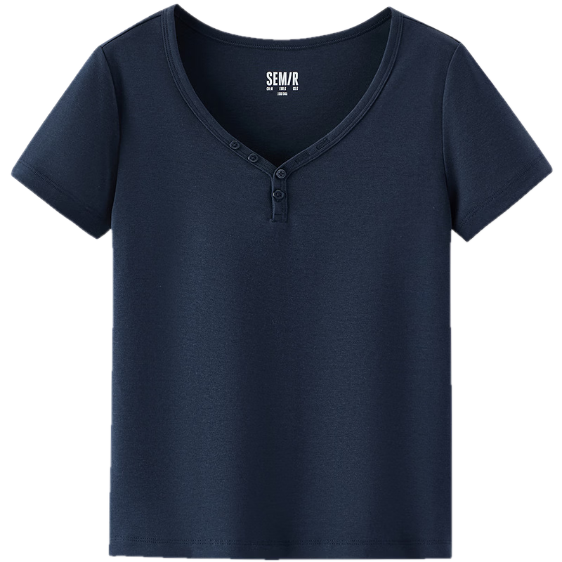 Semir Women's Summer Short Sleeve V-Neck Half-Placket Pullover Slim Fit T-Shirt 2026 Top 109326100046