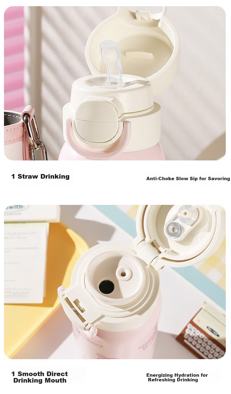 BEDDYBEAR Double-Drink Insulated Bottle with Straw Portable Coffee Cup High-Value Student Water Bottle 510ml Cloud Iris 5