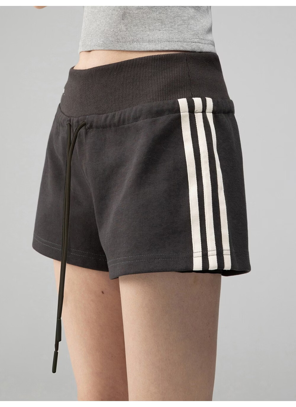 ICH MODE American Style Striped High Waist Shorts Women Summer Slim Straight Sports Sweatpants Casual Pants White Flower Gray L 7