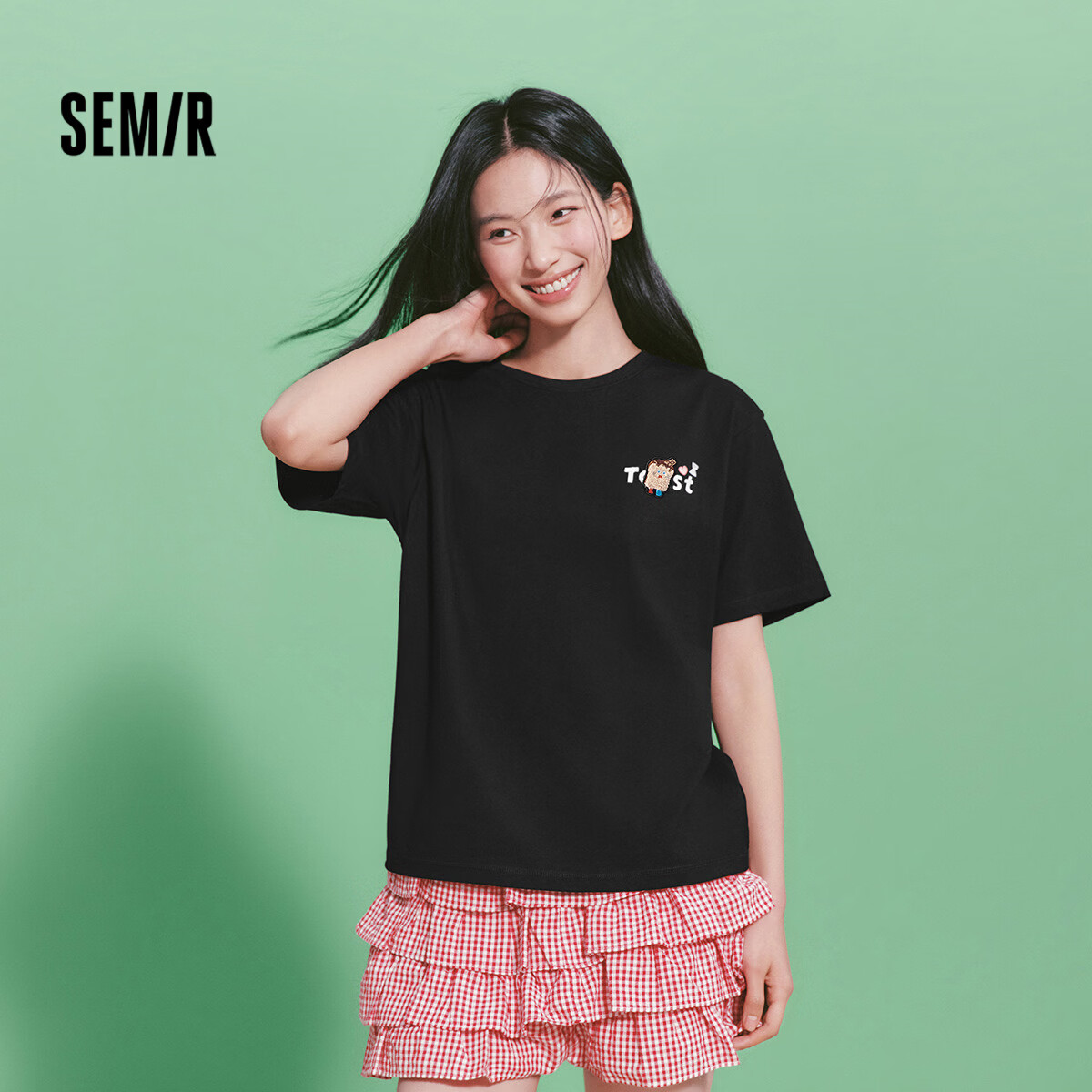 Semir BB Collaboration 100% Cotton Women's Short Sleeve T-Shirt 2026 Summer Breathable Loose Fit Crew Neck Top 109326100021