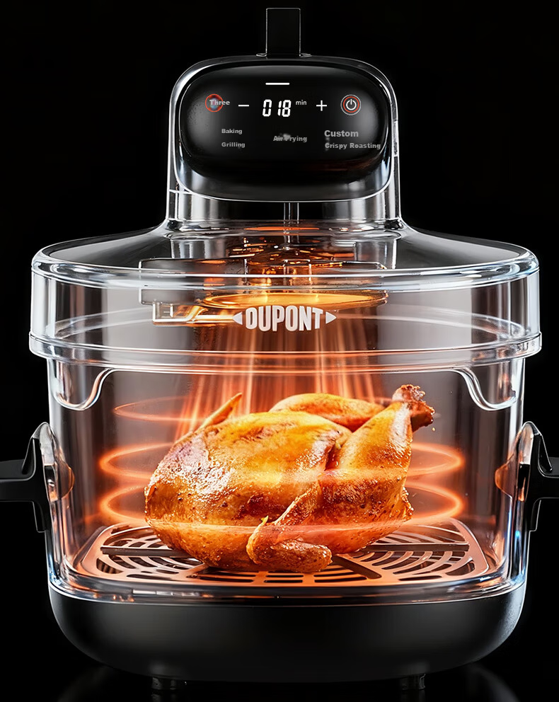 DU PONT Air Fryer 2026 New Model High Borosilicate Glass 0 Coating Visible Multifunctional Electric Fryer Non-stick Easy Clean Electric Oven Fryer and Roaster 4.5L No Flip 5