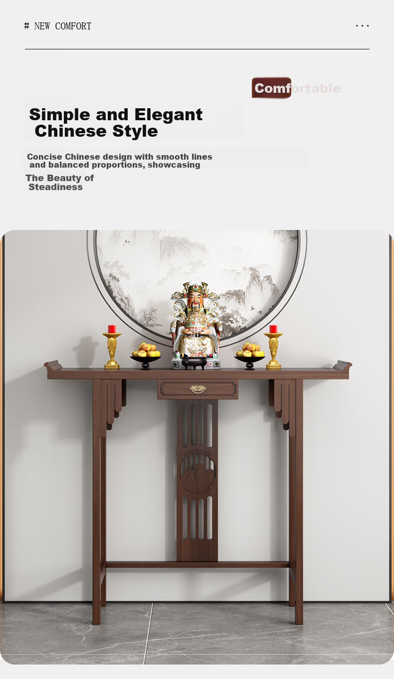 Taomengju New Chinese Style Buddhist Altar Cabinet with Caishen Statue, Buddha Table, Incense Table, Guan Gong and Bodhisattva Offering Stand, Tribute Table Storage Shelf 4