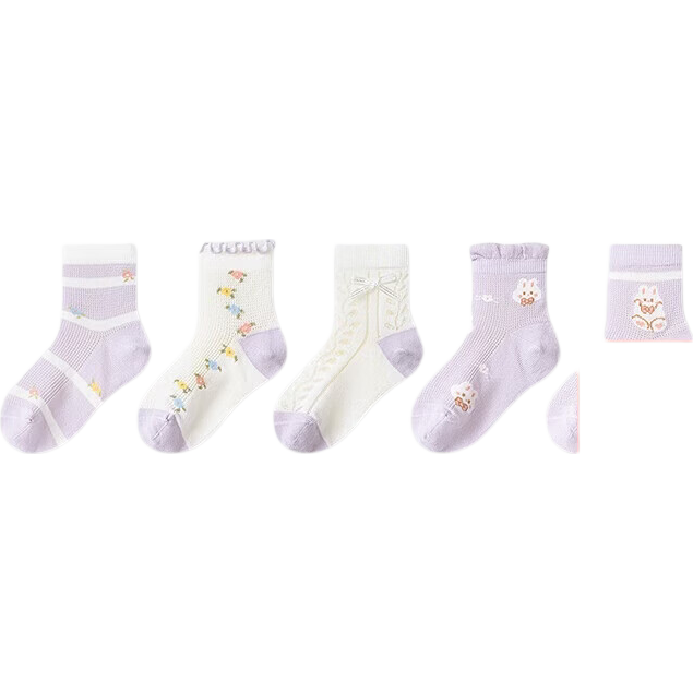Balabala Girls' Socks Children's Mesh Socks Summer Jacquard Soft Elastic Skin-Friendly Comfortable 5 Pairs Set 209225172007