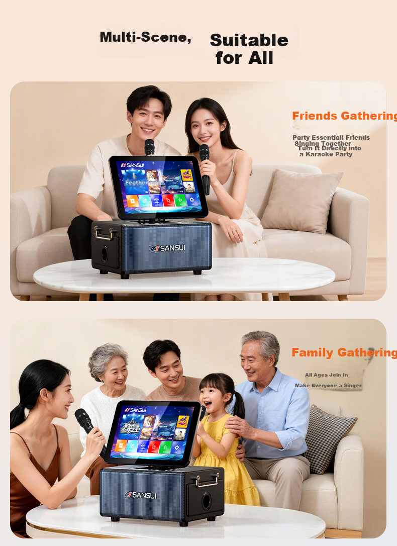 SANSUI Q8 Three-Year Membership Edition Home KTV Sound System Outdoor Portable Square Dance Bluetooth Speaker with Display Home Karaoke Machine All-in-One Instrument Speaker 1