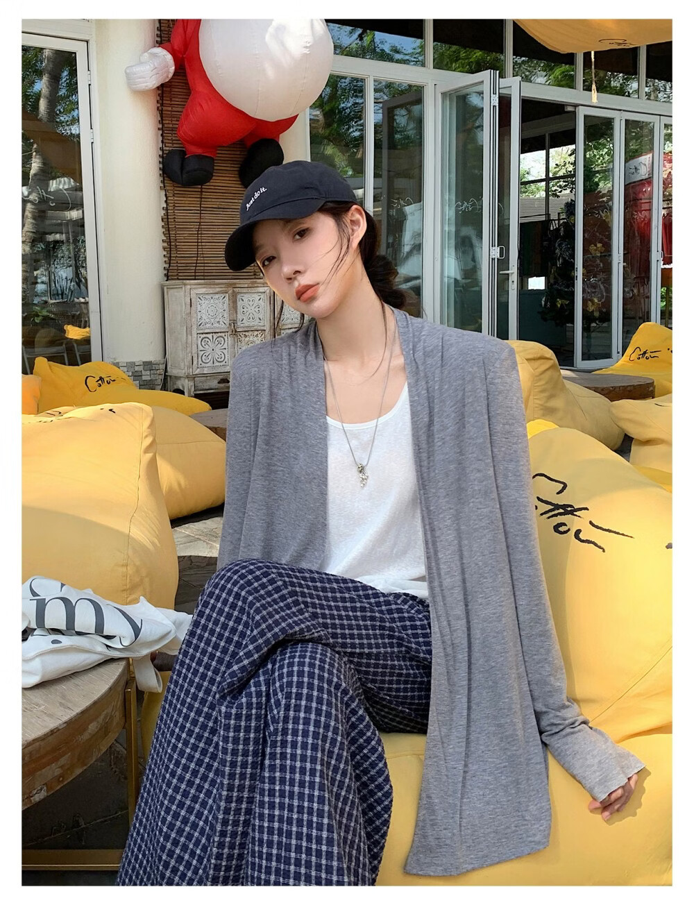 ICH MODE "Lazy Mode" Vest Set Summer Physical Sun Protection Long Sleeve T-Shirt Thin Jacket Air Conditioning Shirt White L 12