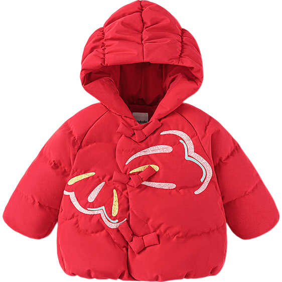 BALABALA Kids Down Jacket Girls 2025 New Red Lunar New Year Outfit Baby Warm Spring Traditional Style Coat