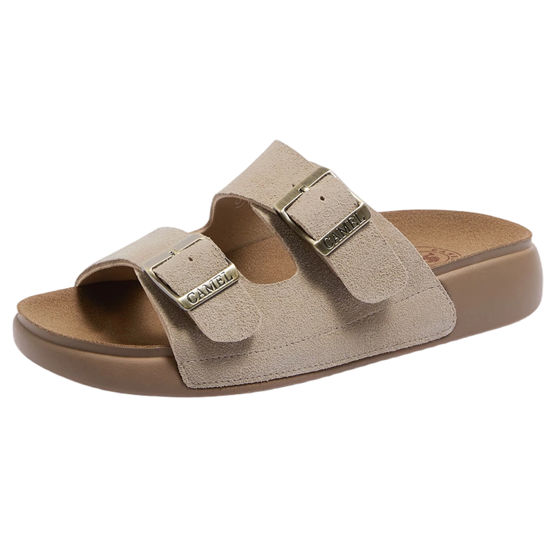 CAMEL Birkenstock Style Women's Casual Versatile Outdoor Slide Sandals L26M504022 Khaki (Suede) Size 36