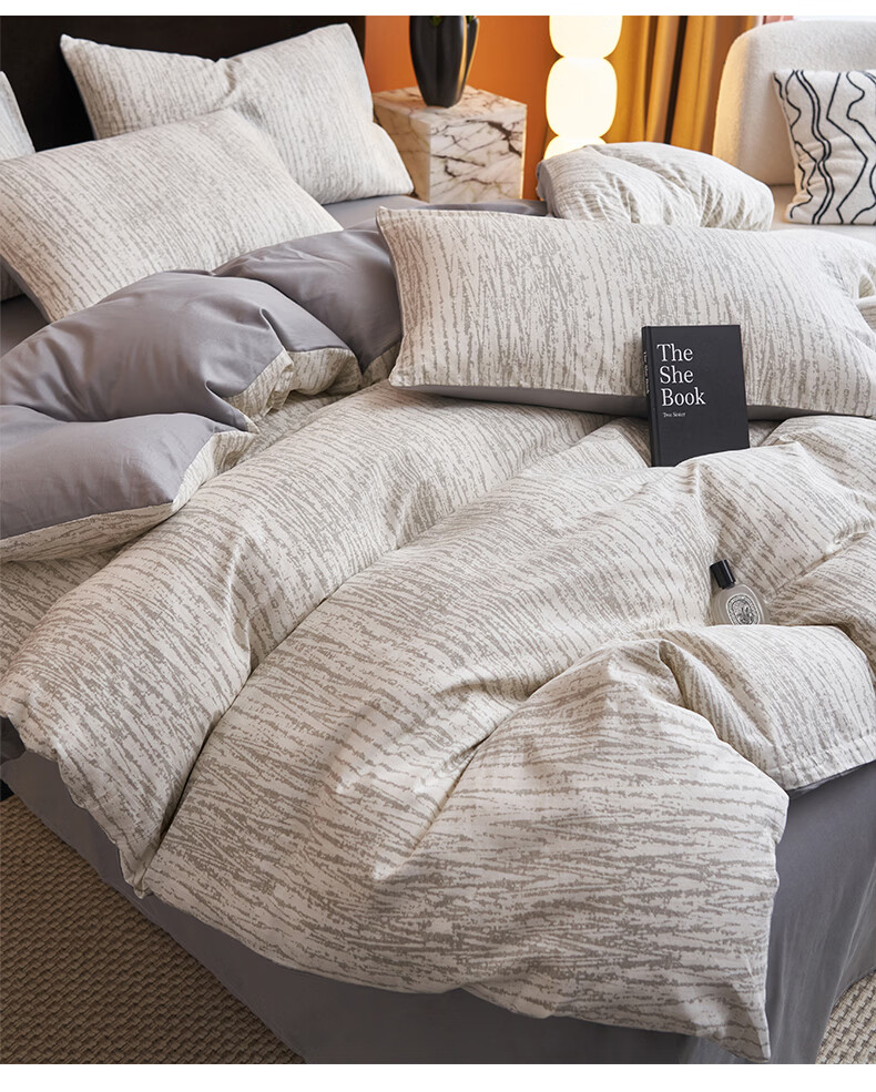 MUJI 100% Cotton Four-Piece Bedding Set, All Cotton Bed Sheet and Duvet Cover, King Size 220x240cm for 1.8/2.0m Bed 11