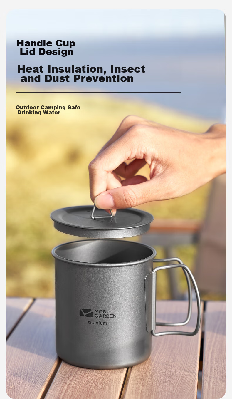 MOBIGARDEN Titanium Cup, Outdoor Camping Picnic Lightweight Portable Boiling Water Titanium Cup Water Bottle 300ml NX20666038 Titanium Color 6