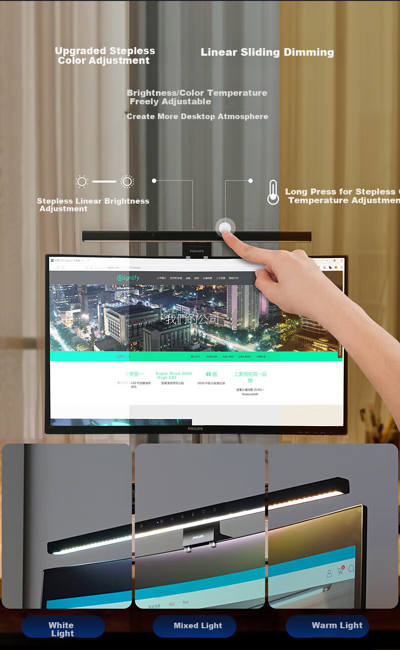 PHILIPS LED Screen Display Monitor Hanging Lamp Computer Curved Display Laptop Smart Blue Light Protection Desk Lamp [High CRI Ra98] 10W Length 550mm 22