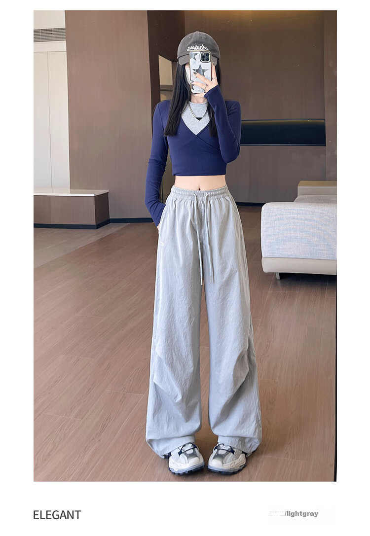 BOPRUIEY Women's Quick-Dry Work Pants 2025 New Autumn Curved Blade Pants American Casual Sports Loose Wide-Leg Pants 26