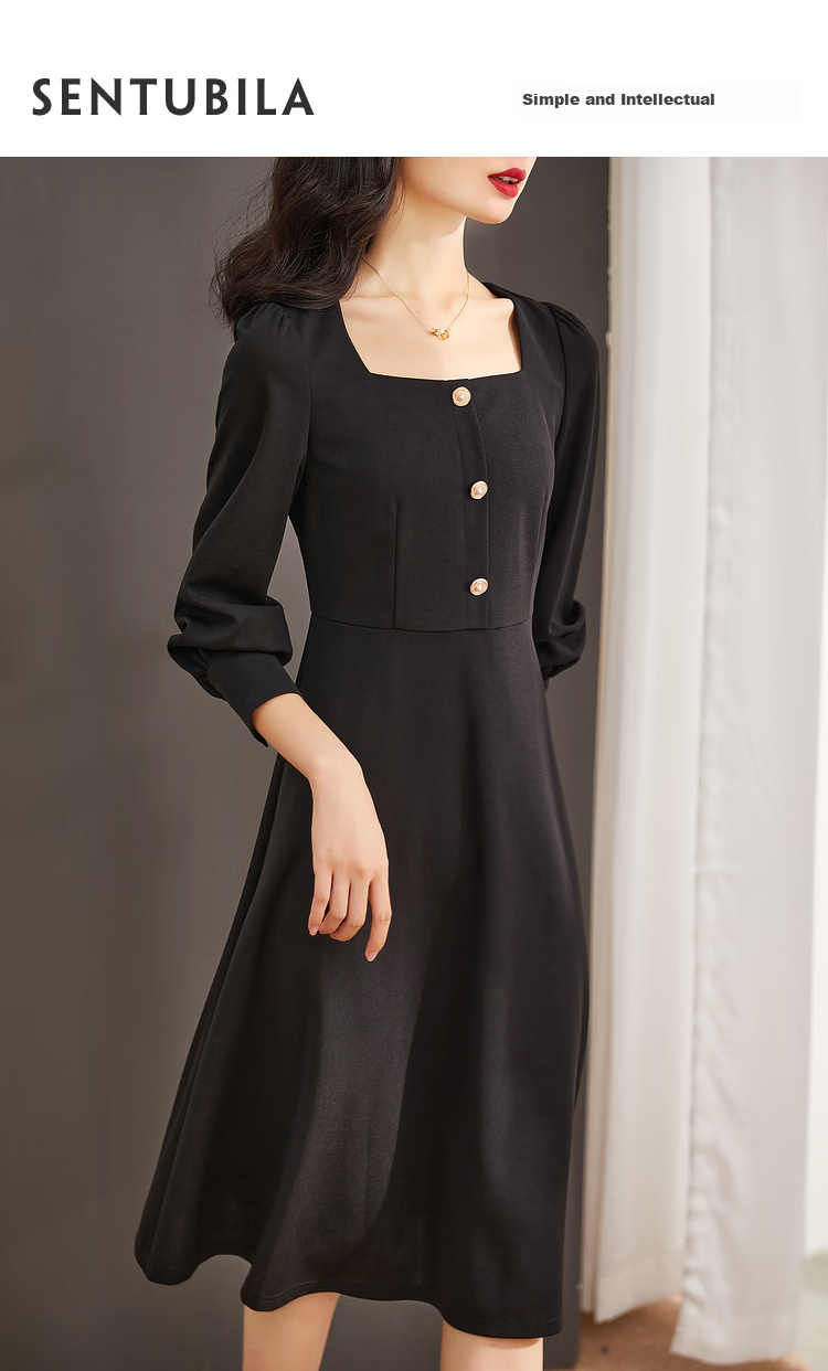 Shangdu Bila New Year Red French Style Dress for Women Spring Autumn Mid-Length Elegant Goddess Waist-Slimming Petite Dress 1