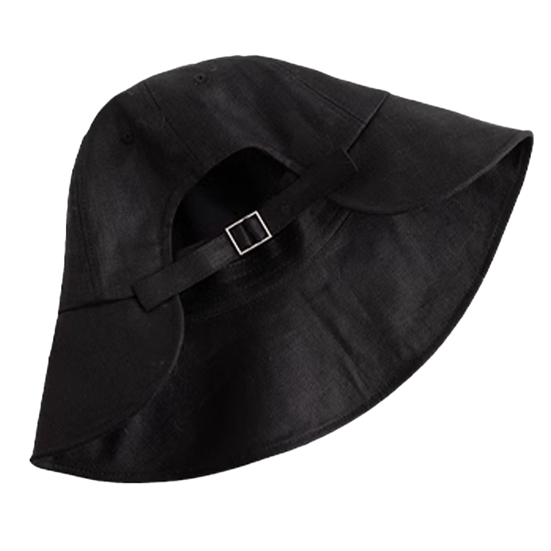 Lagur Japanese Classic Pure Linen Ponytail Outdoor Sunshade Fisherman Hat Sunscreen Hat for Women Summer Black