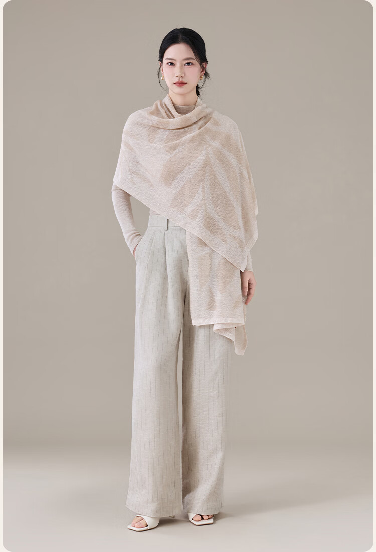 JIUMU 100% Merino Wool Lightweight Four-Season Shawl Women's Elegant Summer Air-Conditioned Room Warm Scarf 14