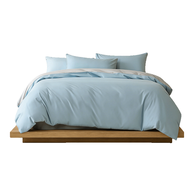 Hodo 100% Cotton Four-Piece Bedding Set 200x230cm for 1.5/1.8m Bed Light Blue and Light Gray