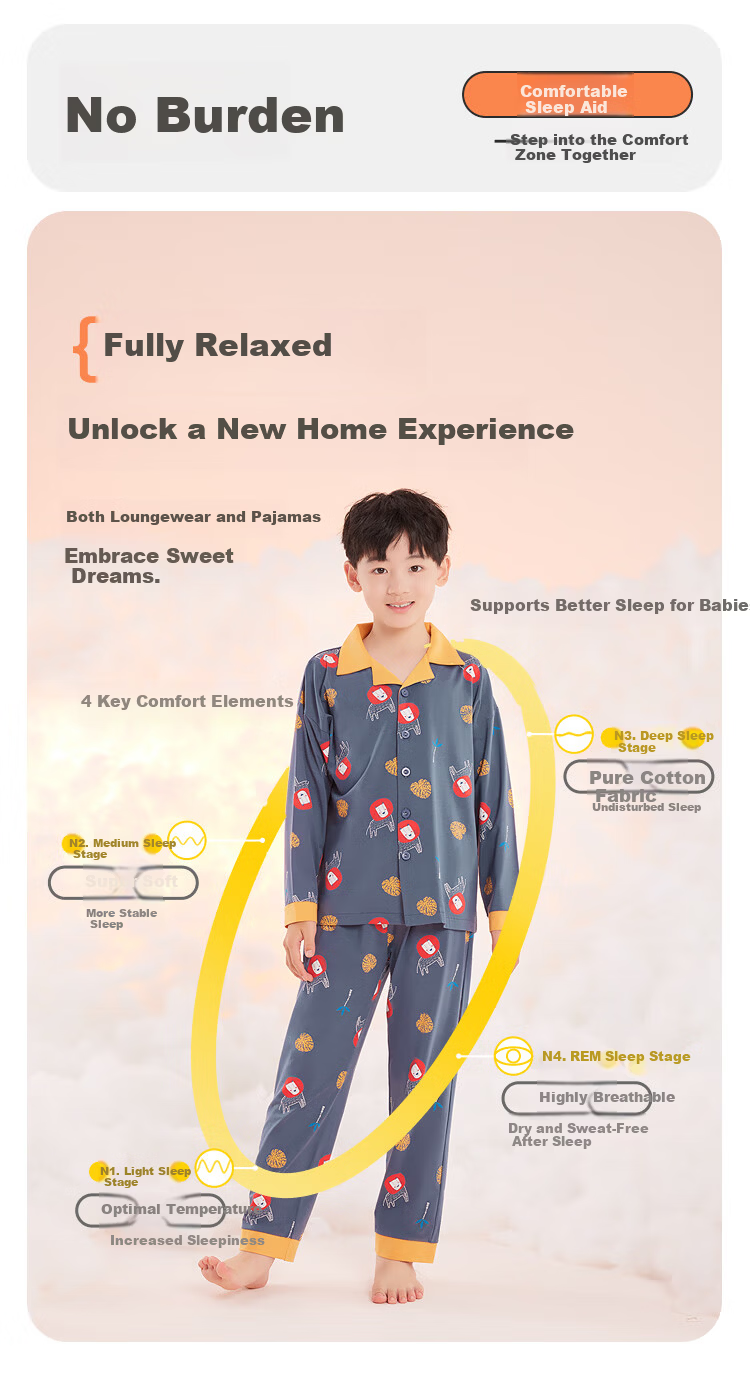 Hodohome Boys' Pajamas, Class A Pure Cotton Home Wear, Colorful Cartoon Long-Sleeve Cardigan Set for Boys, 503 140 3