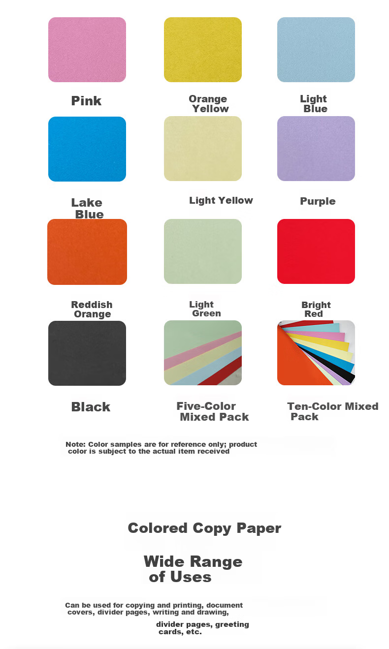 DOCON 70g A3 Color Multifunction Copy Paper Printing Paper Red Yellow Blue Green Pink Cover Binding Paper Student Origami Craft Paper Light Purple 100 Sheets 5