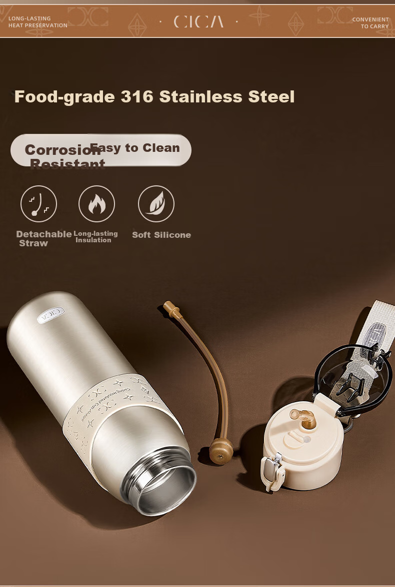 Cica Straw Insulated Water Bottle for Women High-Value Maternity Drinking Cup Adult 316 Stainless Steel 2025 10