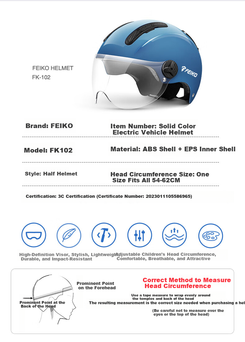 FEIKO 3C Certified New National Standard Electric Vehicle Helmet Four Seasons Sun Protection Breathable Safety Helmet for Men and Women Electric Bicycle White L 8