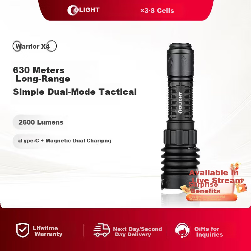 OLIGHT Warrior X4 Tactical Flashlight High Brightness Long Range Waterproof Durable Outdoor Hiking Strobe
