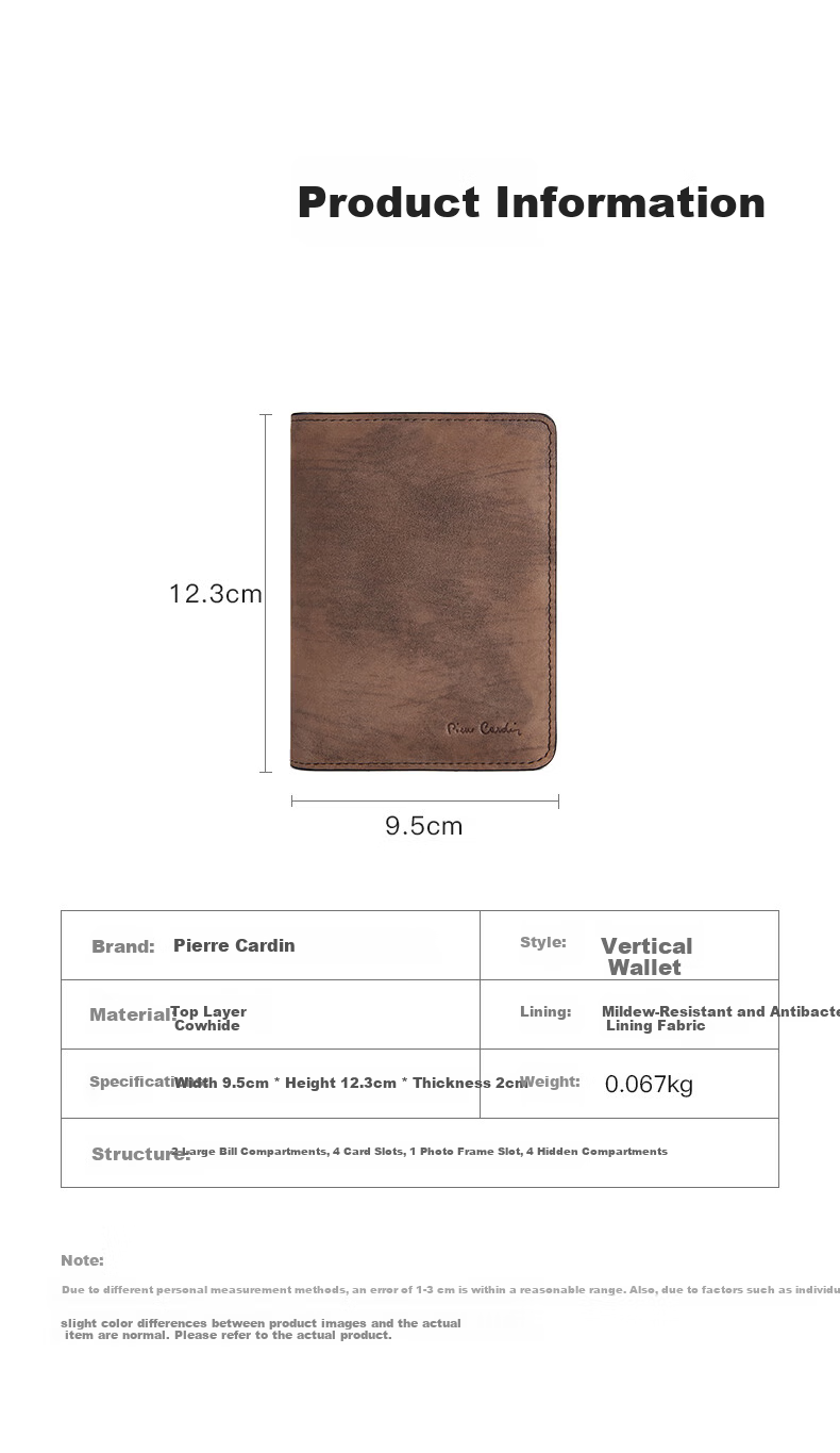 Pierre Cardin Men's Wallet, Short Style, Large Capacity, Multi-Card Slots, Fashionable Business Leather Wallet, Gift Box, Birthday Present for Me 8