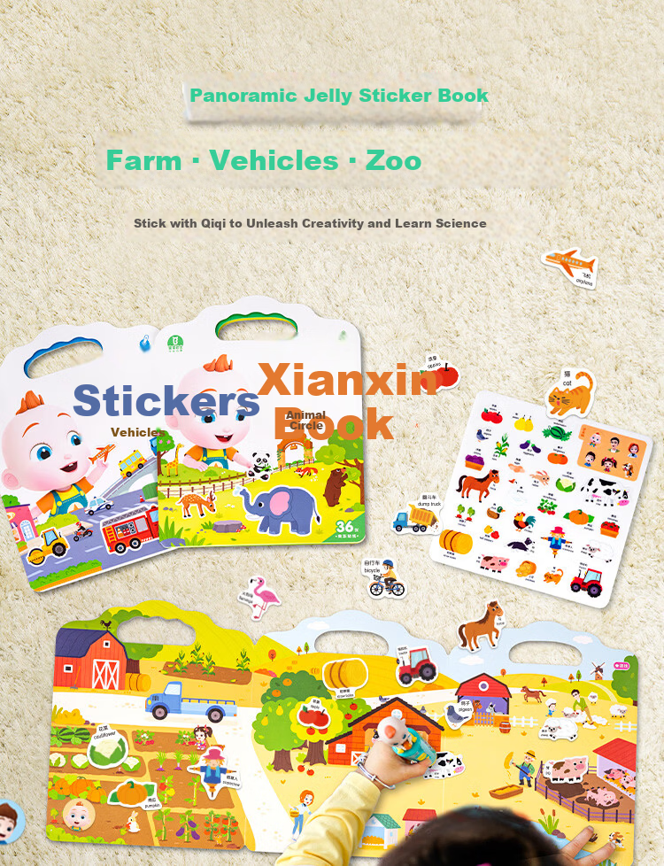 BabyBus Jojo Jelly Sticker Book for Kids Ages 3-4 Educational Toy DIY Washable Handcraft Painting Birthday New Year Gift 1