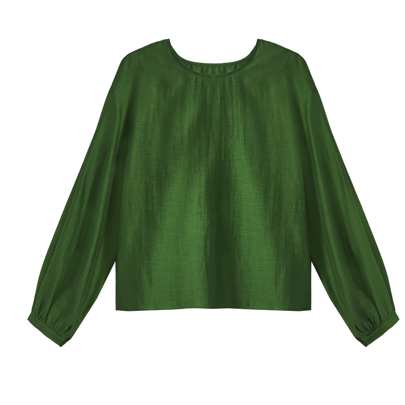 Demana [Shu Yang Pai] Summer Acetate Linen Lyocell Blend Lantern Sleeve Straight Loose Shirt for Women