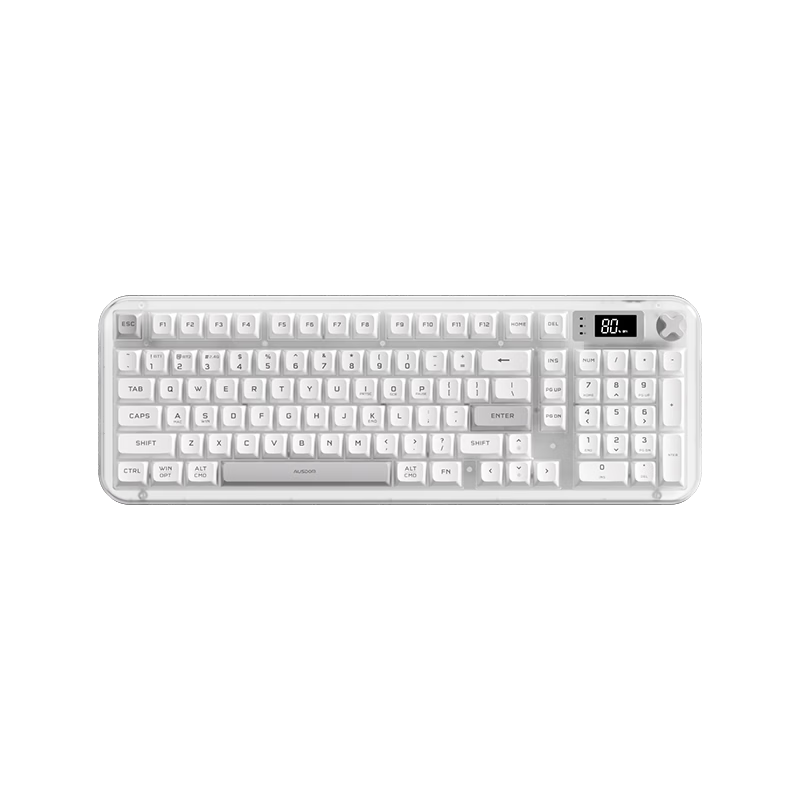 AUSDOM K98 Wireless Keyboard Tri-Mode Bluetooth Wired Mechanical Feel RGB Office Gaming E-Sports Multifunctional Screen Display Computer Keyboard Laptop Universal Amber 98-Key White