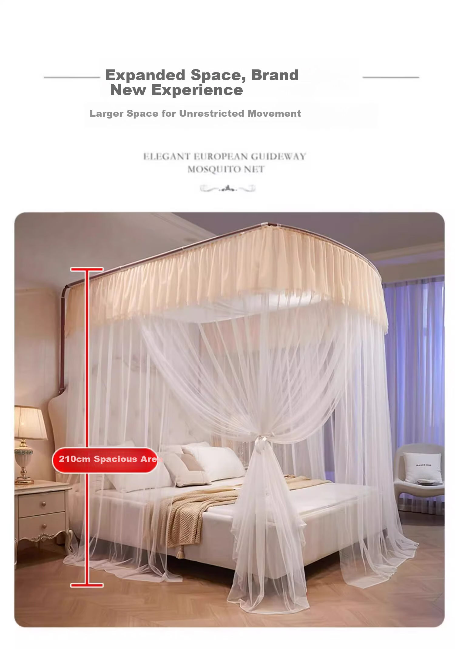 MUJI Home U-Shaped Large Space Rail Mosquito Net Three-Door 1.8x2m Bed Fuyao Jade [Encrypted Mesh] 5