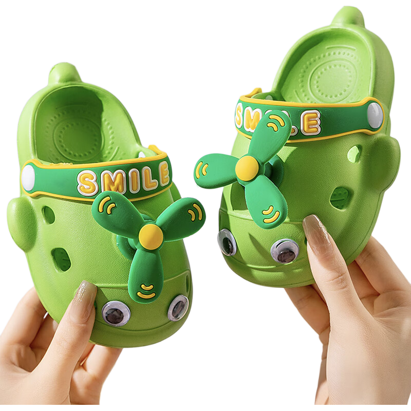Huameijianbu Children's Slippers for Boys And Girls, Indoor And Outdoor Wear, Soft Sole, Non-Slip Beach Clogs, HM026 Grass Green, Size 22-23