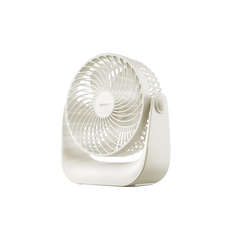 Bull USB Desktop Fan [3C Certified Battery] Mini Quiet Small Fan 2000mAh Long Battery Life Wall-Mount Dual-Use Rechargeable - Beige White