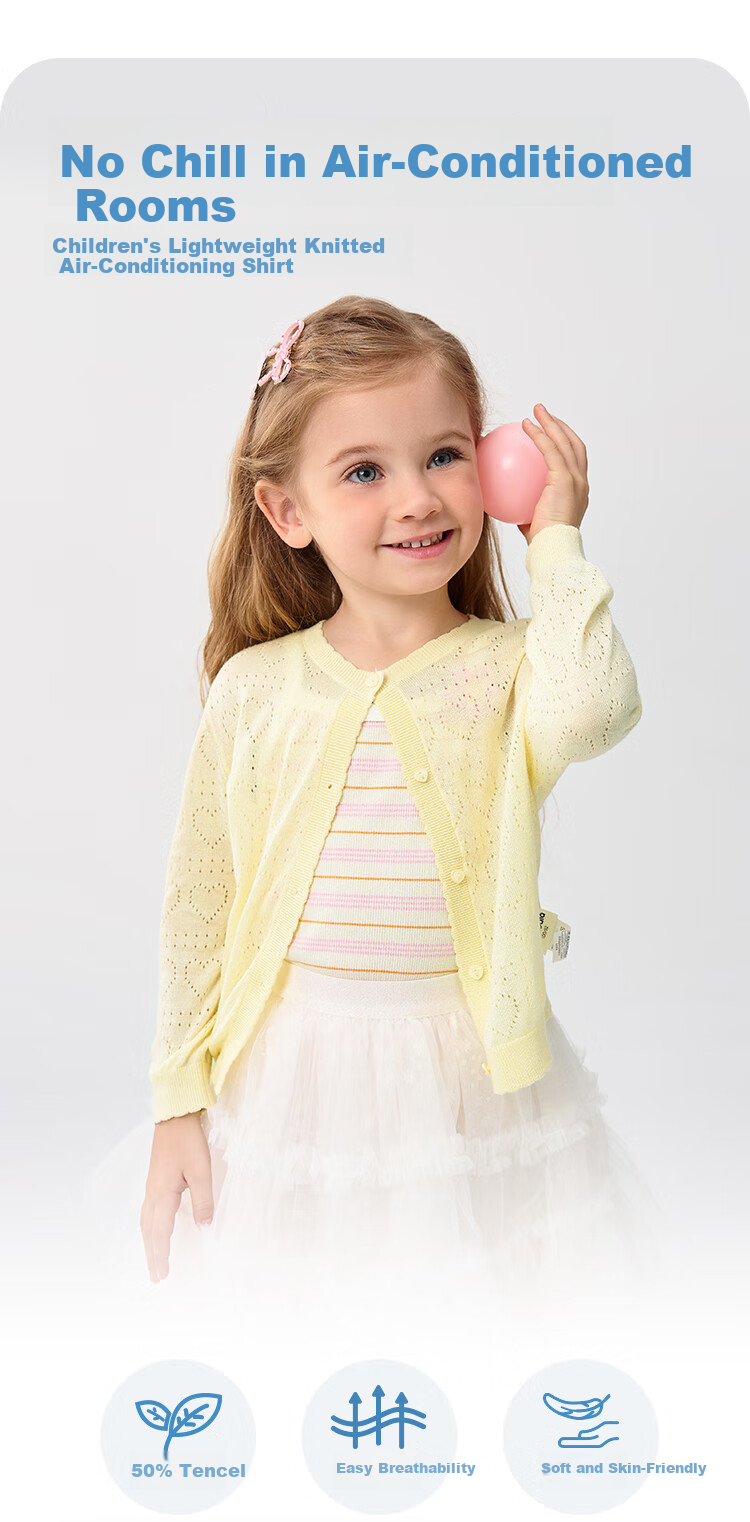 BALABALA Girls' Knit Cardigan Sweater Children's Top Summer 2025 Air-Conditioned Shirt 208225103001 1