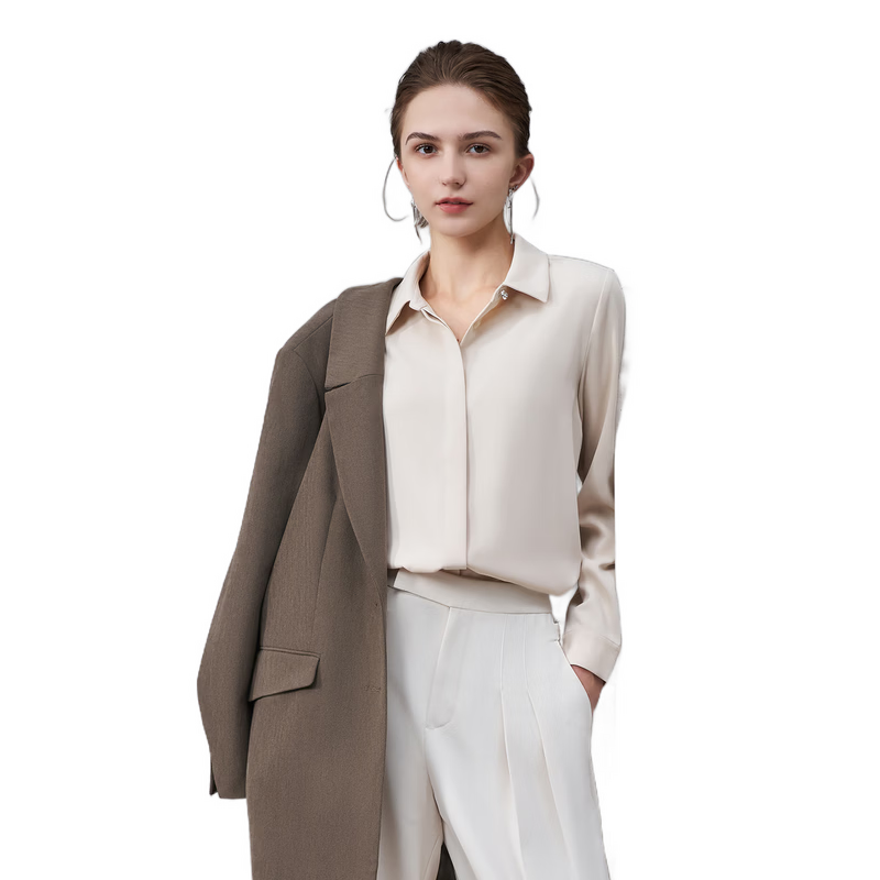 G2000 Satin Fabric Embossed Button Women's Casual Long Sleeve Shirt All-Season Mall Style