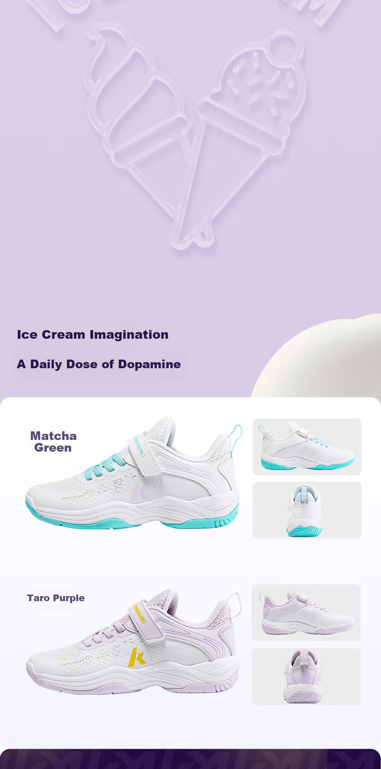 KAWASAKI Kids Badminton Shoes Ice Cream Durable Unisex Sports Shoes C4322 Taro Purple Size 37 10