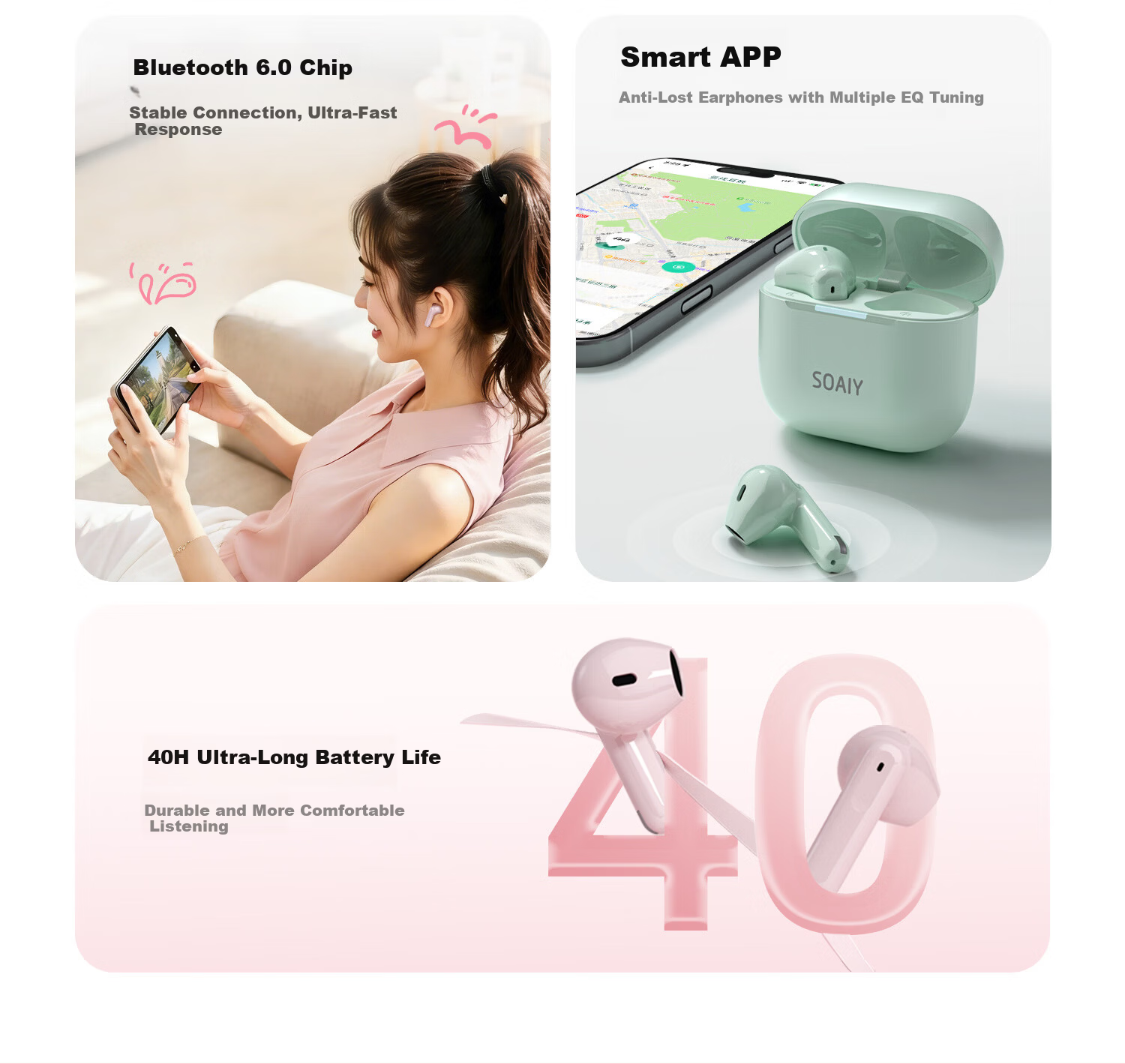 Soaiy JING SE True Wireless Bluetooth Earbuds Open Semi-In-Ear Sports Running Noise Cancelling Headphones for Apple Huawei Xiaomi Cream White Annual Meeting Gift 4