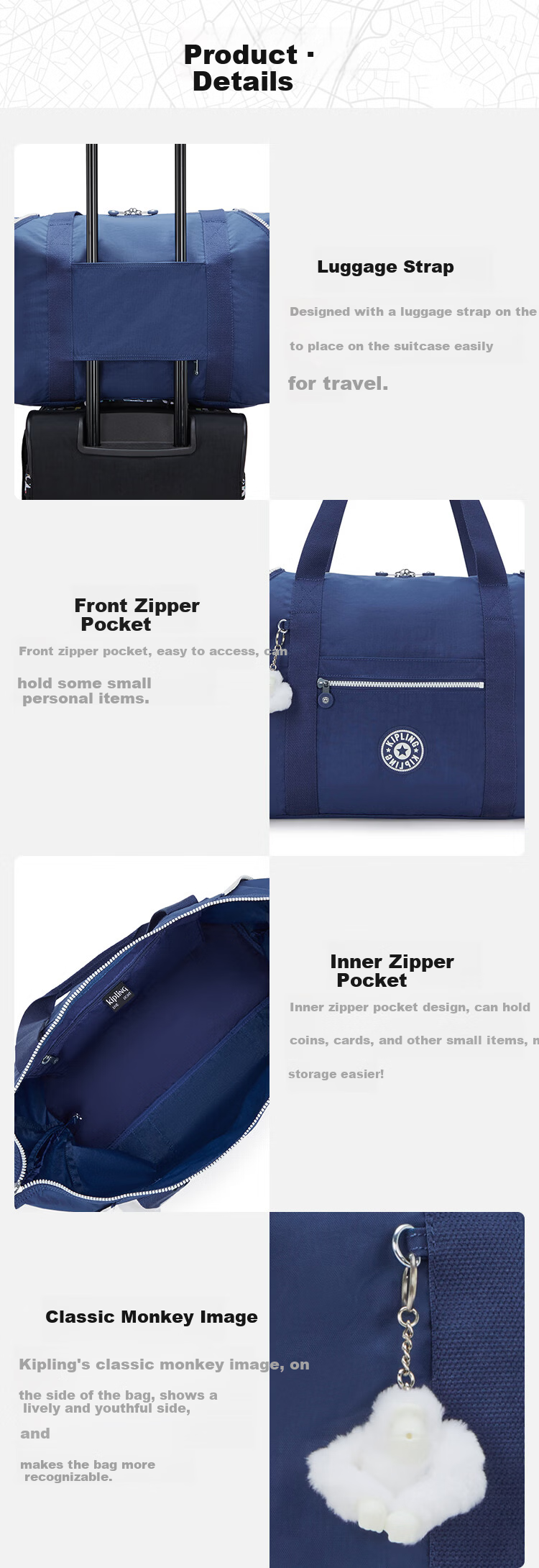 Kipling ART M Relaxed Blue Patchwork Tote Bag 38 Women's Day Gift 3