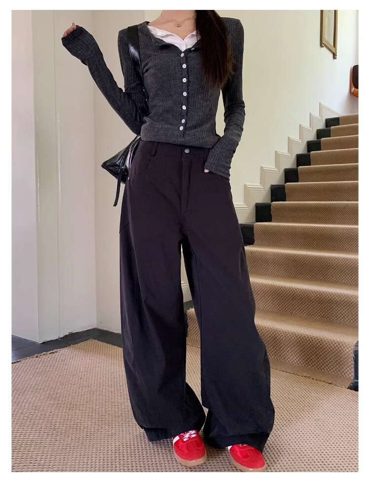 ICH MODE "Versatile Pants King" Spring Summer All-Season Slimming Curved Cut Loose Casual Straight Wide-Leg Pants Off-White S 20