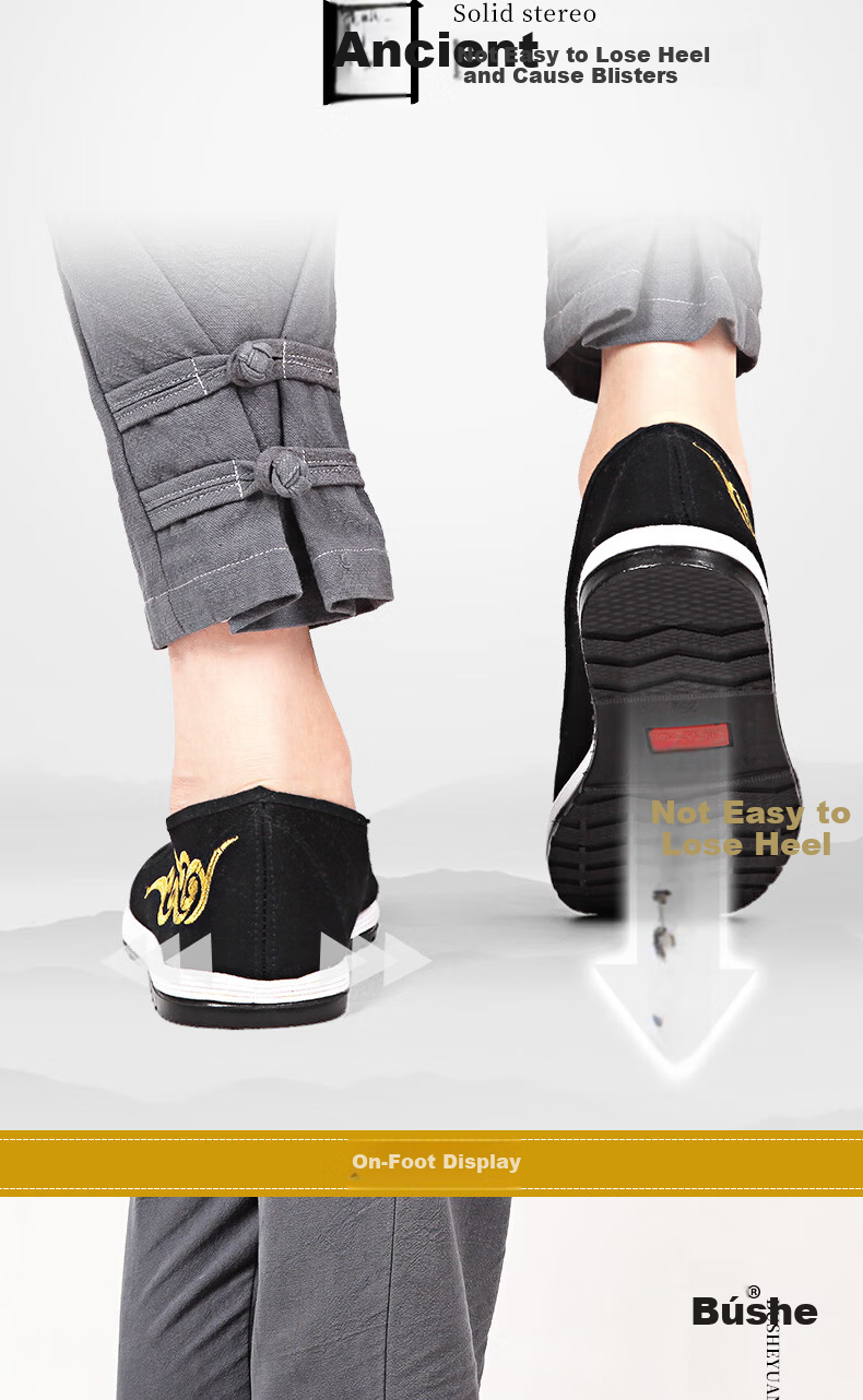 BUSHEYUAN Traditional Men's Cloud Embroidery Casual Layered Sole Old Beijing Cloth Shoes for Men 93X-7718 Black Size 41 8